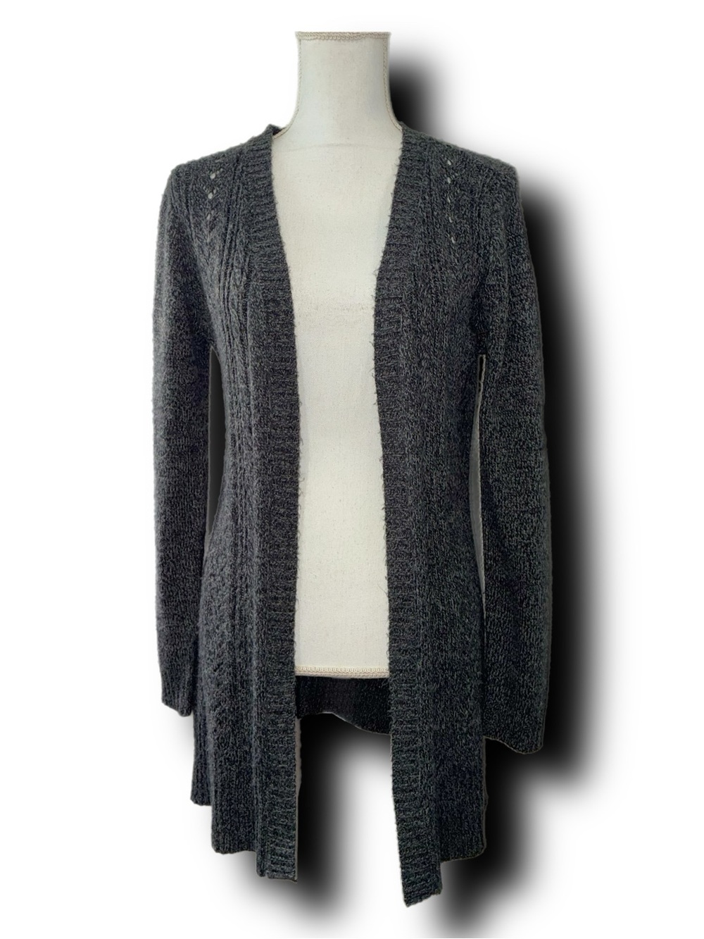 Karen Scott Charcoal Grey Open-Front Knit Cardigan Sweater - Picture 1 of 3